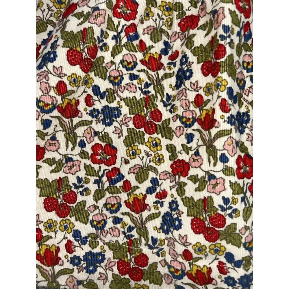 Mini Boden Corduroy Dress Girls 6-7Y Strawberry& Floral Print L/S Cotton A-line